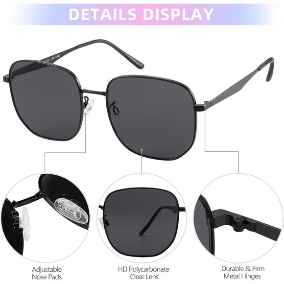 ✨Women Black Trendy Square Sunglasses Classic Hexagon Protection Sunglasses